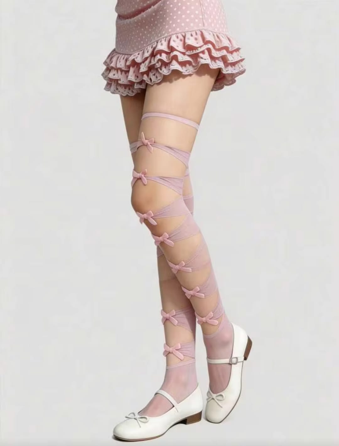 Women’s Sheer Pink Thigh-High Stockings with Butterfly Bow Details – Romantic Fashion Hosiery